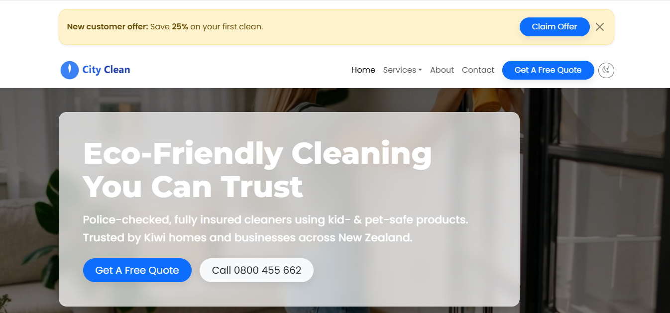City Clean Services small business website design example by Webnith