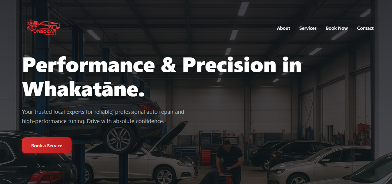 TurboCar Garage small business website design example by Webnith